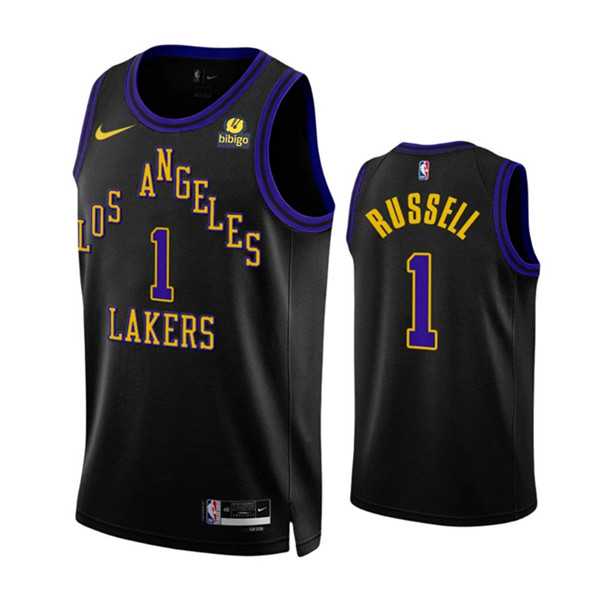 Men%27s Los Angeles Lakers #1 D%27Angelo Russell Black 2023-24 City Edition Stitched Basketball Jersey Dzhi